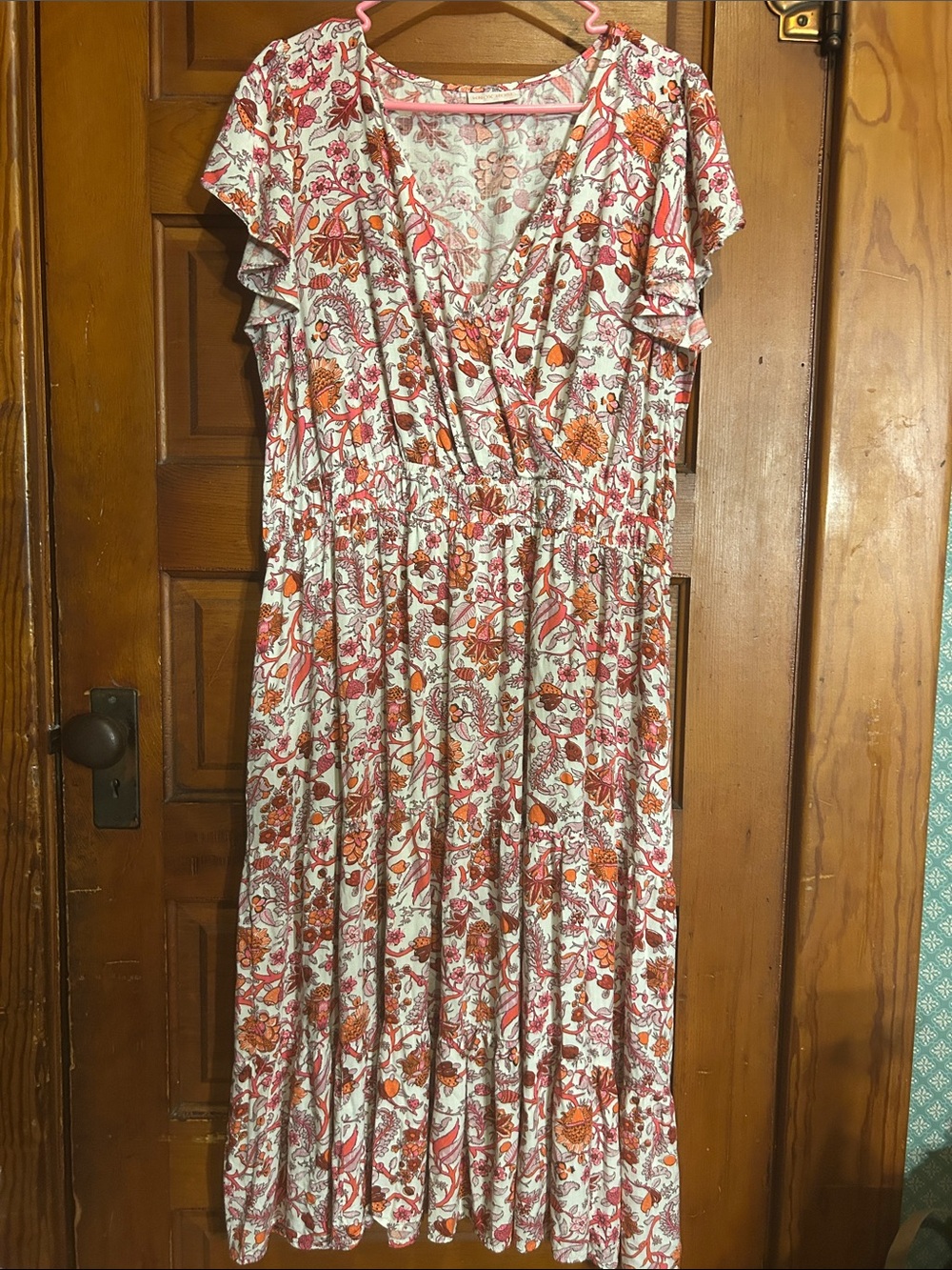 Knox Rose Coral and Cream Floral Midi Dress